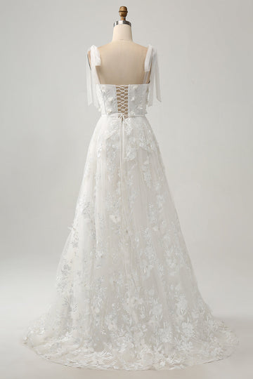 Ivory A-Line Spaghetti stropper brudekjole med Appliques
